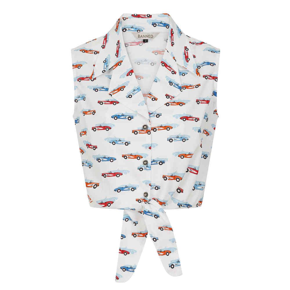 Banned - Sandy Retro Car Blouse - Wit